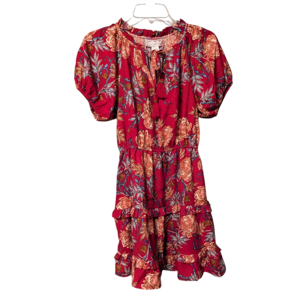 NWT Band Of The Free Connie Garnet Blush Boho Red Tiered Dress Tassels Sz. XS